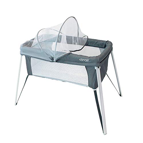 Berço Portátil com Mosquiteiro Cinza, Clingo, Cinza