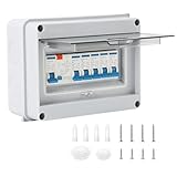 5 Way Consumer Unit Circuit Breaker, IP65 Weatherproof Garage Consumer Unit Anti-Leakage Fuse Box for Garage Workshop Caravan Outbuilding, 63A 1P+N +6A+6A+10A+20A+32A