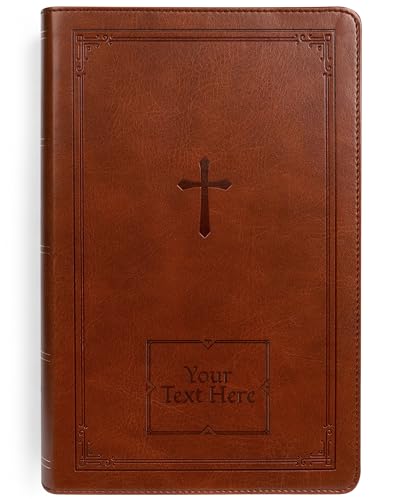 Personalized NKJV Reference Bible Custom Name Text & Design New King James Version Large Print Red Letter Cross References Faux Leather Brown Baptism Confirmation Gift
