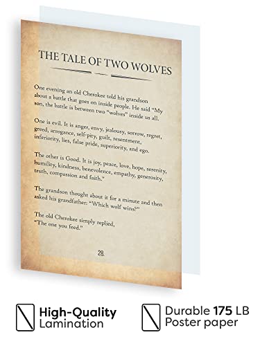 The Tale Of Two Wolves Poster Large 16" X24"; Cherokee Native American Wall Art; Vintage Print; Power Of Mindset; Positive Inspirational; Motivational Quote For Home Office Wall Decor (Unframed) #TOP4