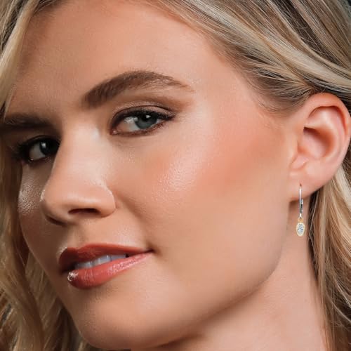 Gem Stone King 14K Two Tone Gold Gemstone Birthstone Leverback Dangle Earrings for Women | Oval 6X4MM | Gold Jewelry for Her Mom Wife4