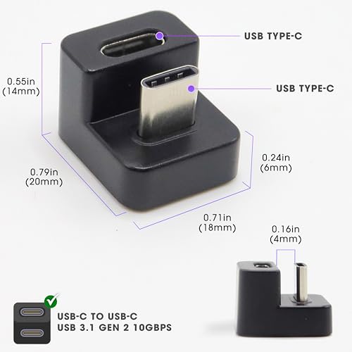 Image of Kado 180 USB Type-C to USB Type-C 3.1 Gen 2 10Gbps 60W Charging Adapter | U Shaped USB-C to USB-C Extender Converter for Portable Monitor, Mobile, Laptop, Phone, Tablet, Switch and Steam Deck