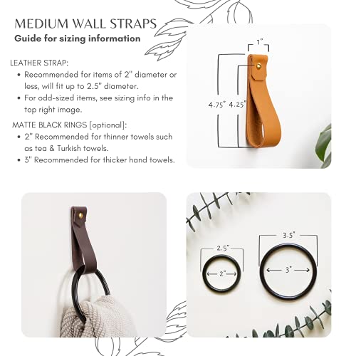 Keyaiira - Medium Leather Wall Hook, Black Towel Ring Wall Hanging Strap Towel Hook For Wall Leather Loop Strap Minimal Towel Bar Rack Storage Decorative Bathroom Hand Towel Holder #TOP1