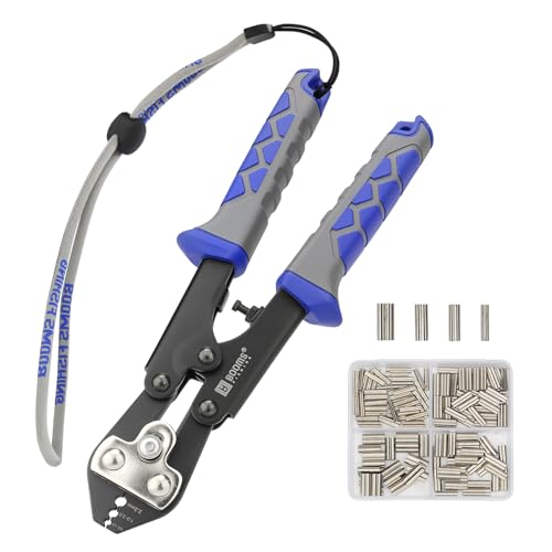 Booms Fishing Crimping Pliers Kit: 8.8in Crimper Tool for Wire & Mono Lines Up to 2.2mm -Includes 140pcs Double Barrel Sleeves - XW42 Saltwater Freshwater Rigging Tool