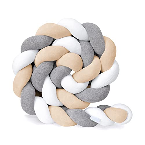 Tour de lit tressé pour bébé - 3 partages - Tour de lit tressé - Serpent - Tressé - Doux et confortable - Gris - 2 m