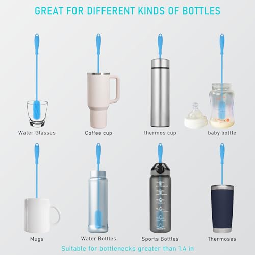 Image of 15.7 inch Silicone Bottle Brush, ddLUCK Water Bottle Cleaner Brush for Stanley, Hydroflasks, Glass, Thermos Sports Bottle, Vase and Glassware, Bottle Brush Cleaner for Small Narrow Neck Containers (Blue)