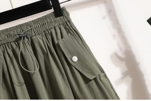 ebossy Women's Vintage Cotton Drawstring Elastic Waist Multi-Pockets Utility Pencil Long Cargo Skirts4