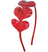 Valentine's Day Heart Headband Red Love Sequin Hair Band Heart Glitter Hair Accessories for Women...
