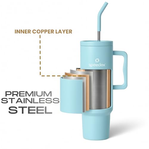 Image of Speedex 1200 ml Customized Name Insulated Stainless Steel Tumbler with Handle, Straw & Cleaning Brush, Personalized Sipper Bottle, Double Wall Leakproof Travel Mug Gift (Sky Blue, 1.2 l)