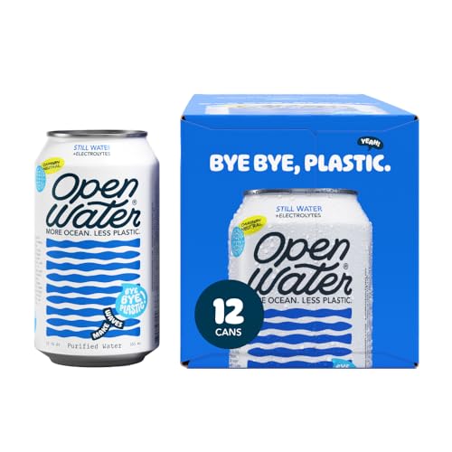Open Water Still 12oz cans (1 case, 12 cans) - Sustainable Aluminum Canned Still Water With Electrolytes - 7.0 pH Balanced BPA-Free Ultra-Purified Water