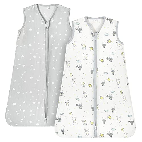 Image of TILLYOU Bamboo Sleep Sack - Wearable Blanket for Babies 6-12 Months - Soft and Breathable Sleeping Bag for Infants，2 Pack Grey Happy Rabbit & Grey Star