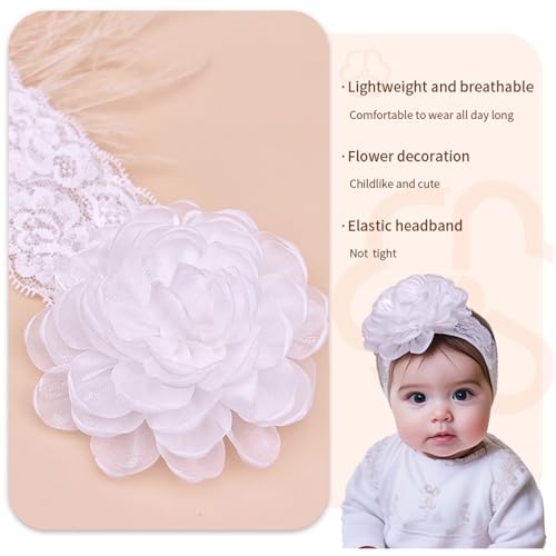 Delicate Lace Floral Baby Girl Headbands 2-3 pcs Newborn Infant Toddler Elastic Hair Band Set Baby Shower Birthday Christenings Gift Hair Accessories (White C, 2 pcs)3