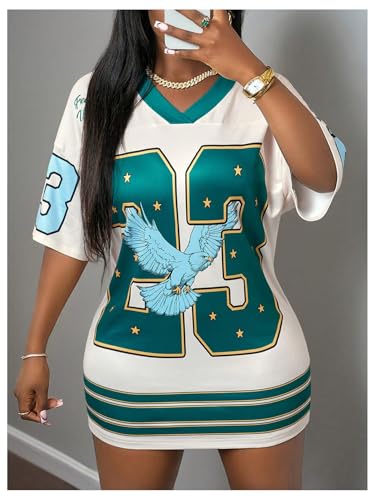 Women's Plus Size Jersey Shirt Number Graphic V Neck Half Sleeve Oversized Tee Shirt Streetwear4