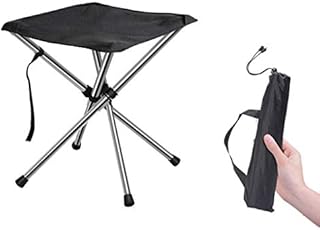 Chiitek Foldable Camping Stool Travel Chair Super Compact Ultralight Weight Tiny Size to Carry Out to Hiking, Beach, Camping, Fishing Unfolded Size 12.6*12.6*13.8inches.