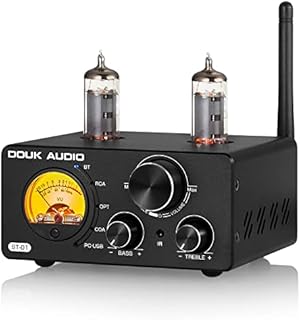 Douk Audio ST-01 200W Bluetooth Amplifier, 2 Channel Vacuum Tube Power Amp with USB DAC/Coaxial Optical Inputs/VU Meter/Treble Bass Control for Home Theater/Stereo Speakers [Upgrade]