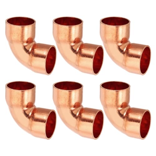 PATIKIL Raccordo in Rame a Gomito da 18mm Id e 1mm Spessore, 6pz Raccordo per Tubo in Rame Puro 99,9% Raccordo per Tubo a Raggio Corto con Connessione a Saldare per Hvac
