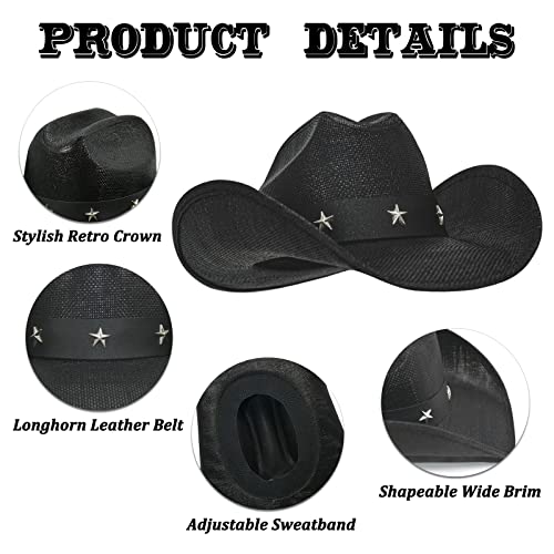 FLUFFY SENSE. Cowboy Hat for Women and Men - Straw Cattleman Crease Western Hats with Upgrade 4 inches Shapeable Wide Brim