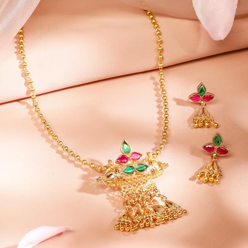 Image of Rubans Necklace Set Gold Plated Traditional Stylish Jewellery Gift for Women & Girls