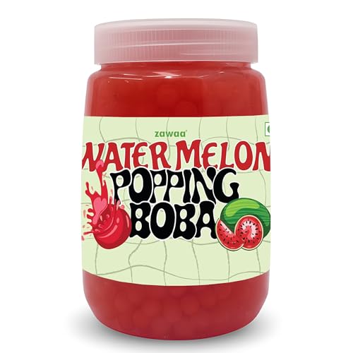 ZAWAA Foods WaterMelon Popping Boba Pearls 1kg – Bursting Boba for Bubble Tea - WaterMelon Flavor | Includes 10 Paper Straws