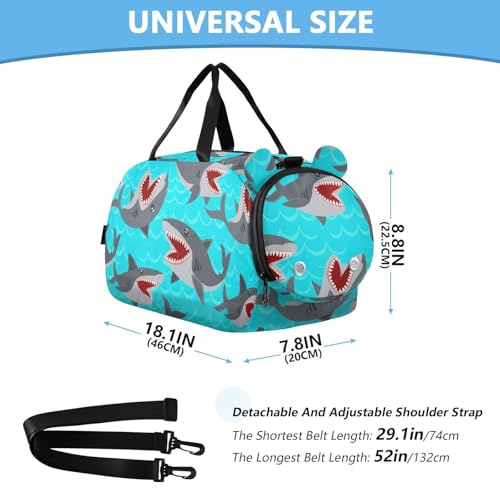 Sharks Ocean Blue Kids Travel Duffel Bag for Boys Girls Overnight Weekend Tote Bag with Shoes Compartment for Sleepover Trip Beach3