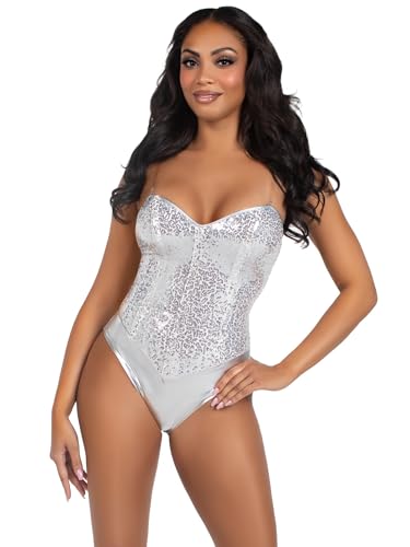 Leg Avenue Lot de 2 bodies à paillettes à l'entrejambe avec bretelles transparentes amovibles, argenté, taille S