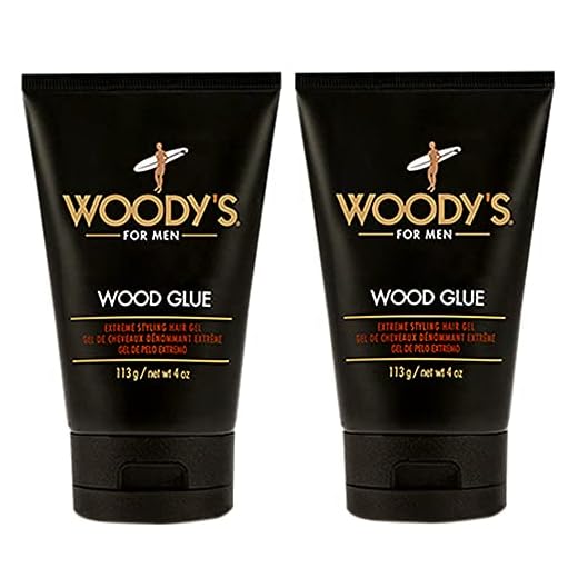 Woody's Gel De Cabelo Masculino - Gel De Modelagem Com Cola De Madeira De Fixação Extrema, Longa Duração, Sem Descamação, Fixação Forte, 113 G (Pacote Com 2)