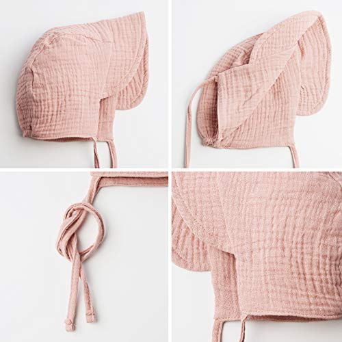 Baby Hat Brimmed Sun Bonnet Muslin Double Gauze (Cotton) Toddler Fashion Hat Boys Girls Earflap Beanie, Beige+Pink, S #TOP5