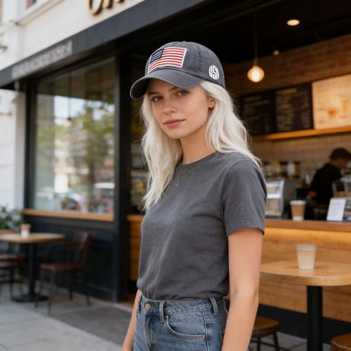 Image of American-Flag-Embroidery-Baseball-Cap for Men Women Low Profile Adjustable Dad Hat Washed Vintage Patriotic Hat
