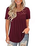 LETDIOSTO Women's Plus Size Shirts Summer Tops Hide Belly Plus Blouses and Tops Casual Wine Red,1X