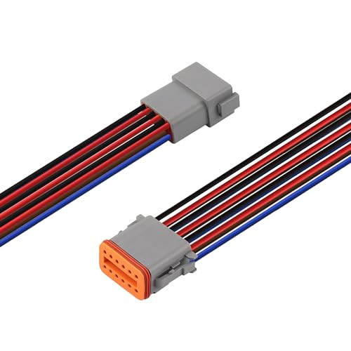 WOODGUILIN DT 12 Pin Connector,Deutsch DT Automotive Waterproof Electrical Connector 12 Way Male Female Plug with 16 AWG Cable Wire,for Car,Truck,Boats,LED Work Light.(1 Pairs,12P DT Gray)