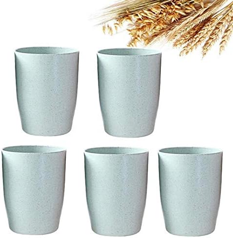 Miniatura 6 de Paquete de 5 vasos de paja de trigo irrompible reutilizable para beber (12 onzas), color azul