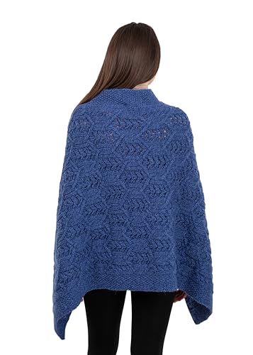 Image of SAOL Aran Poncho 100% Merino Wool for Ladies with Buttons V-Neck Shawl Cardigan