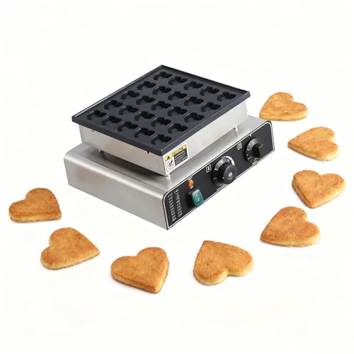 Beachtiful Poffertjes Maker, 25 Agujeros, Sartén para Panqueques, Mini Panqueques, Acero Inoxidable Antiadherente, Control de Temperatura y Tiempo, para Cocina Casera y Restaurante Heart