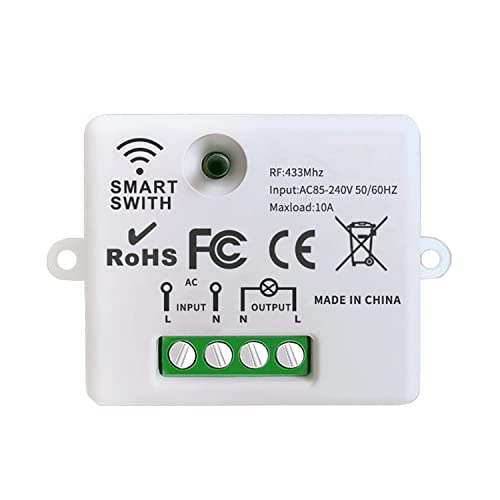 DOMO-MATIC Interrupteur de lumière sans fil avec récepteur de relais 10 A, RF 433 MHz, noir, installation facile, pour lumières jusqu'à 1500 W (1 récepteur)