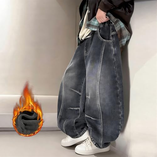 Pantalones vaqueros con forro polar para niños vaqueros gruesos de invierno color azul 2