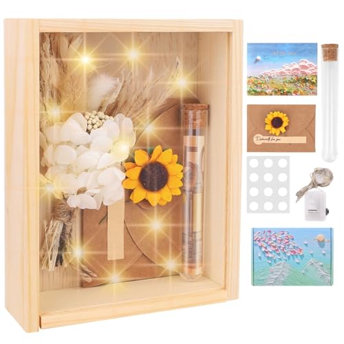 3D Shadow Box, Shadow Box with Light, 16.5 x 12.5cm, 3D Picture Frame with Bouquet, Frame Display Box for Crafts, Anniversary, Wedding