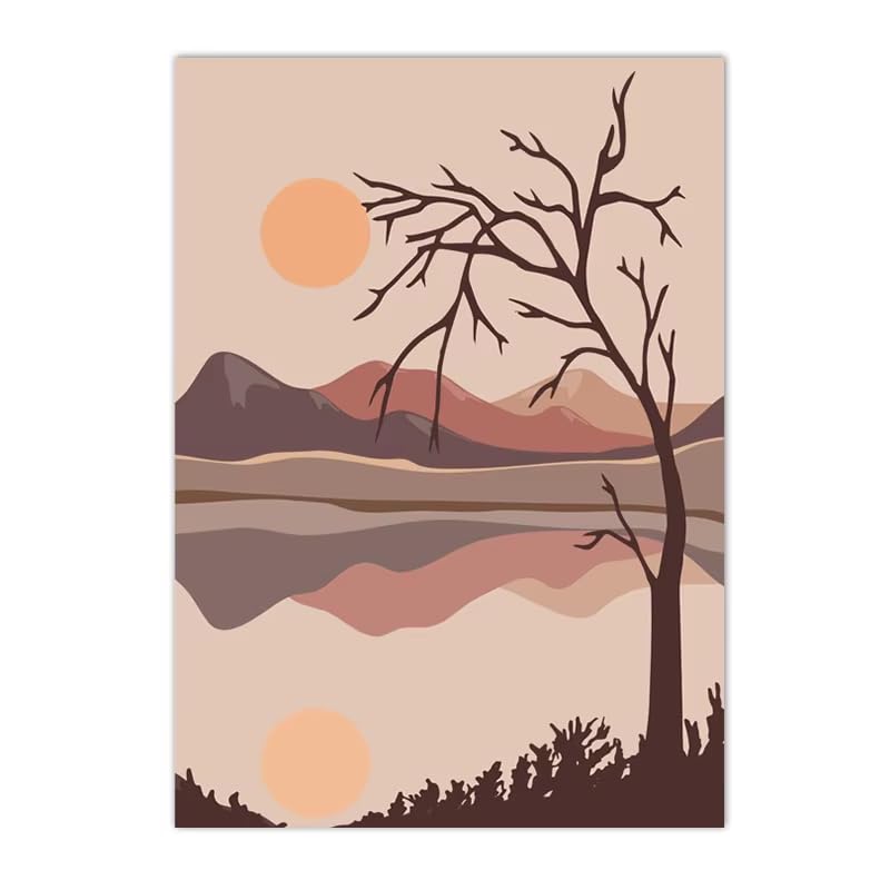 Affiche abstraite style bohème aux couleurs chaudes de soleil orange rétro