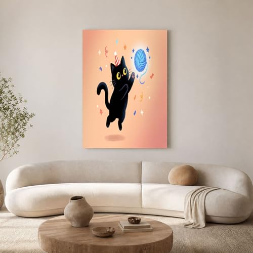 Tableau mural rose clair en toile canvas de haute qualité, motif chat