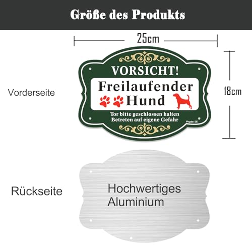 Schild Freilaufender Hund 2 Stück，25x18cm Achtung Hunde Schild Aluminium Reflektierendes Schilder，für Außen-und Innenbereich