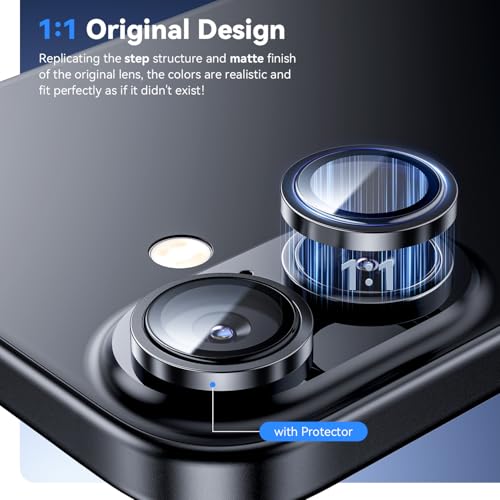 Image of Supershieldz CAM-Guard 3D Camera Lens Protector Ring for iPhone 16 Plus | 16, Keep Original Design and Color, 9H Hardness, Easy Installation - Black Titanium
