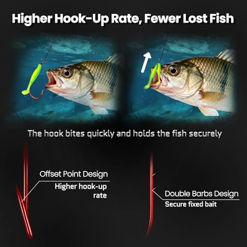 100pcs Baitholder Fishing Hooks, Double Barbed Long Shank Offset Bait Holder Fish Hook for Fishing Rigs Freshwater Saltwater Red #8-6/0 - Image 3
