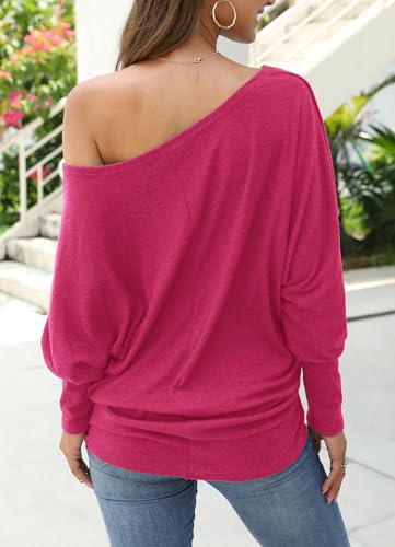 Image of Aifer Women's Off The Shoulder Tops Sexy Long Sleeve Shirts Oversized Fashion Casual Batwing Sweaters Pullover Tunic Tops