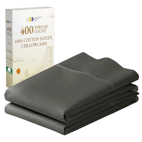California Design Den King Size Pillowcase Set - 400 Thread Count, 100% Cotton Sateen, Luxury Set of 2 Pillow Covers, Breathable, Cooling, Soft for Comfortable Quality Sleep - Grey