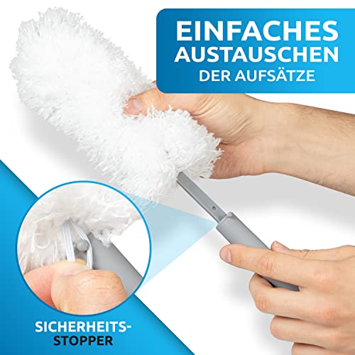 FusselZz® Staubwedel waschbar + 4 Ersatztücher – Premium Staubwischer & Spinnenwebenentferner mit Mikrofaser – Wiederverwendbarer Staubmagnet zur effektiven Reinigung - Jetzt mühelos staubfrei!
