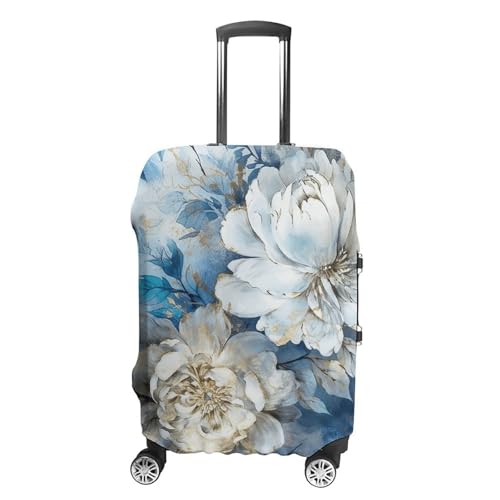 Housse de protection pour valise XL blanche à motif fleurs et animaux pour bagages 48 à 81 cm