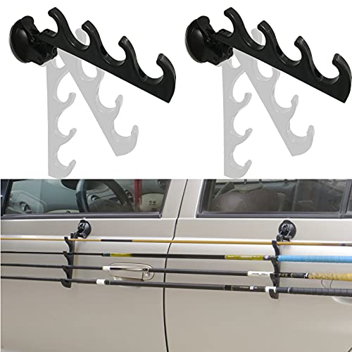 Pmsanzay Adjustable Horizontal Fishing Rod Storage Rack Holder with Suction Cups Attach for Vehicle Car/Truck/SUV/Smooth Glass - to Hold 4 Fishing Rods - to Keep Your Fishing Rods Safe