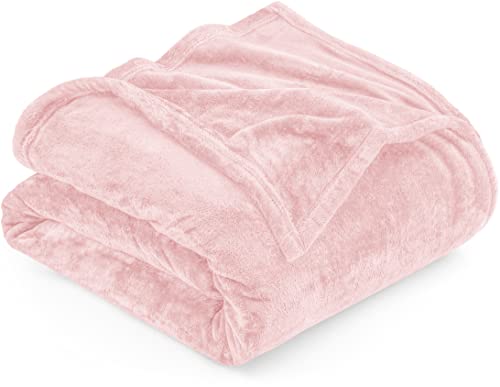 Bedding Fleece Blanket Queen Size Pink 300GSM Luxury Fuzzy Soft Anti-Static Microfiber Bed Blanket (90x90 Inch)