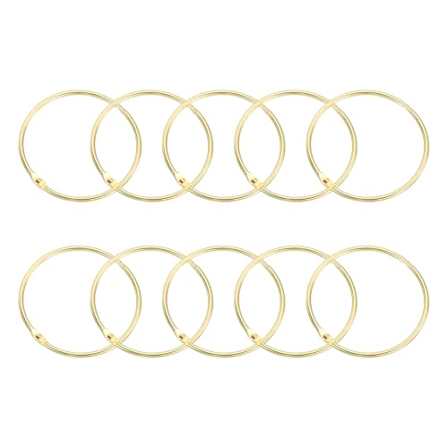 sourcing map Shower Curtain Rings,15pcs - Carbon Steel Round Snap Shower Curtain Hooks, 2.4 Inch Loose Leaf Binder Rings for Shower Curtain Rods (Gold)