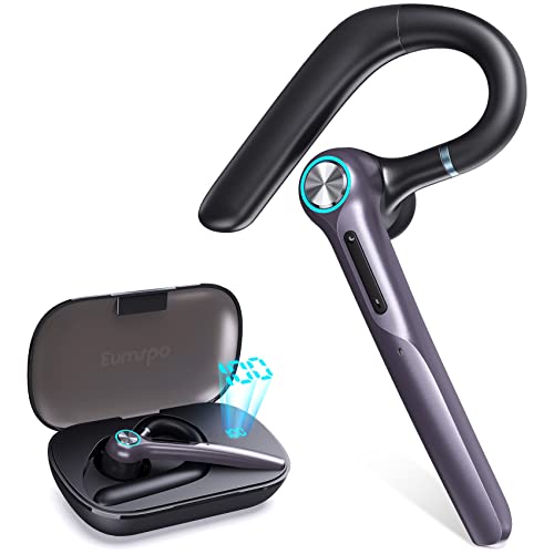 Bluetooth Headset Eumspo V5.0 48Hrs Playtime Bluetooth Earpiece with Charging Case Built-in Dual Mic Noise Cancelling Wireless Headset for Cell Phones Meeting Office Business