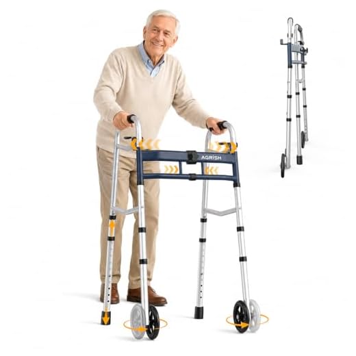 Agrish Narrow Walker for Small Spaces, 5-Level Width 10-Level Height Adjustable, Narrow Zimmer Frame with Wheels for Small Doorways, Lightweight Folding Mobility Walker for Elderly